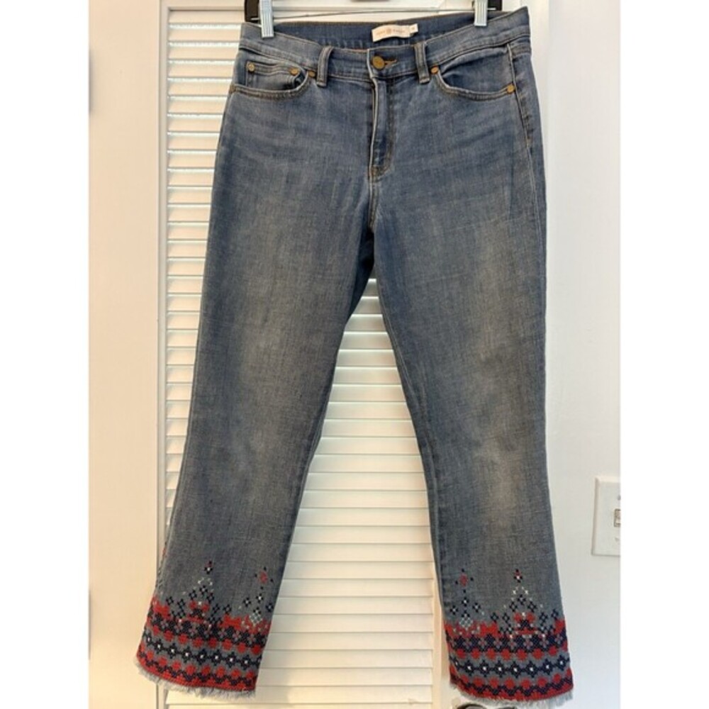 Tory Burch Womens Blue Medium Wash Coin Pocket Denim Straight Jeans SIze 27
